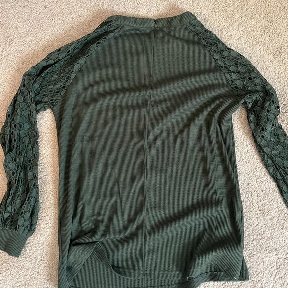 Miholl *Olive Green* Long Sleeve Top | Balloon Lace Sleeves | Zip Closure | EUC - Picture 6 of 10